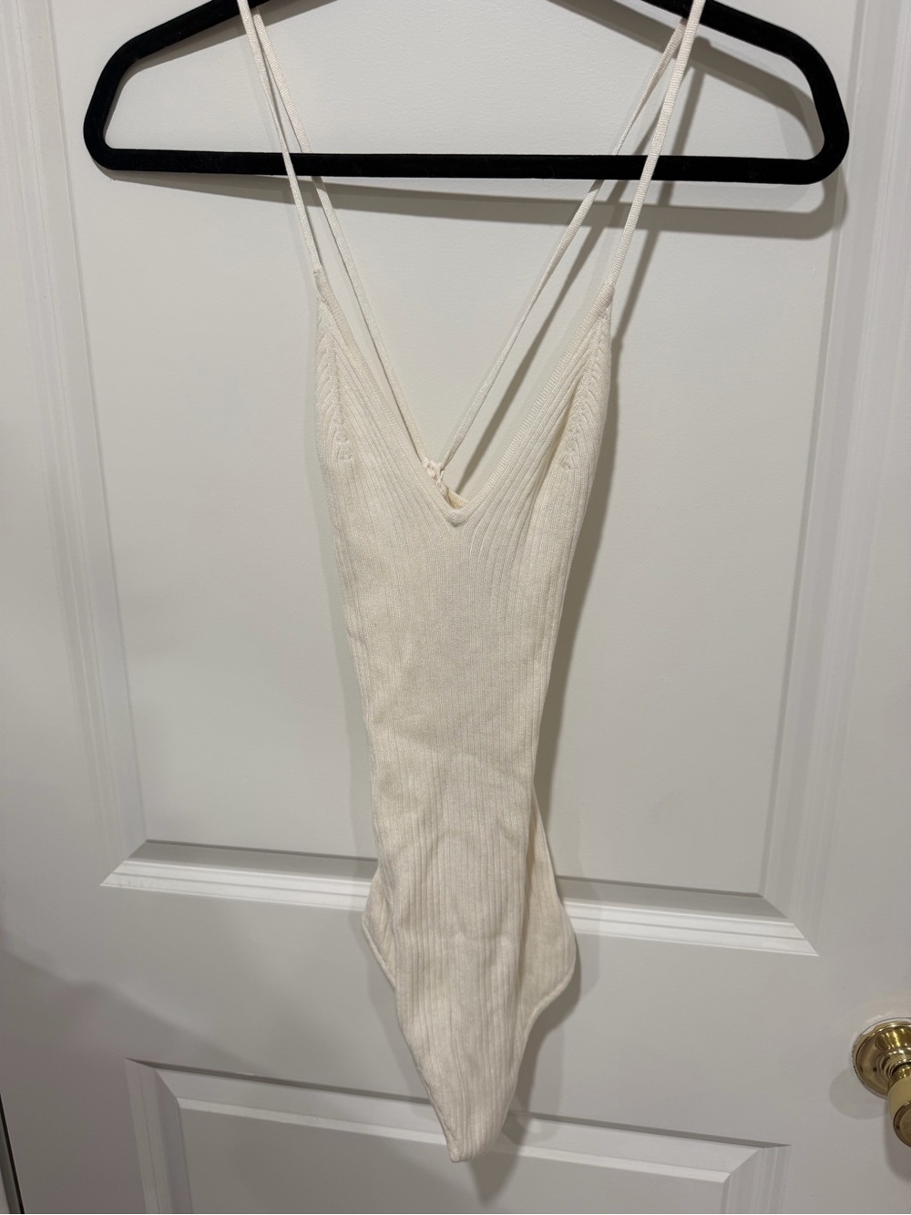 Abercrombie & Fitch Cream Ribbed Cami Bodysuit with Double Straps
